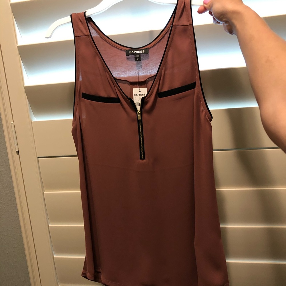 Mauve tank top with gold zipper detail